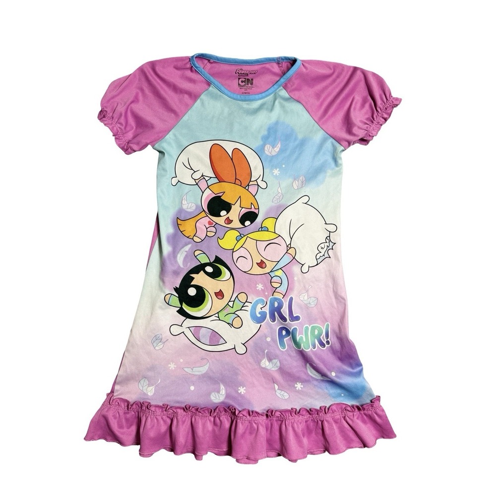 The Power Puff Girls Cartoon Network Sleep Pajama Shirt Dress Vtg Y2K 2000s‎ Lg